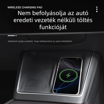 Tesla Model 3/Y középkonzolhoz tartozó vezeték nélküli töltő panel, csúszásmentes szilikon alátéttel, testreszabható, logónyomás lehetséges