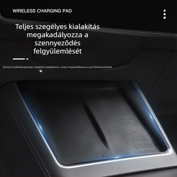 Tesla Model 3/Y középkonzolhoz tartozó vezeték nélküli töltő panel, csúszásmentes szilikon alátéttel, testreszabható, logónyomás lehetséges