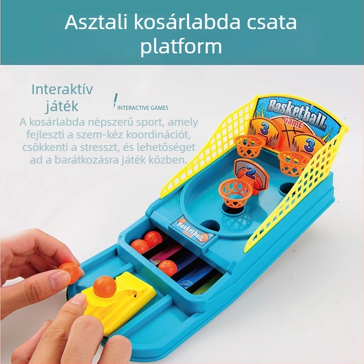 Többfunkciós asztali célzó játékgép — interaktív szülő-gyermek kosárlabdaasztal, tanuláshoz, fejleszti a kéz-szem koordinációt, kognitív fejlődést és érzékelést; anyag: műanyag; besorolás: biliárdasztal; 0–14 évesek számára.
