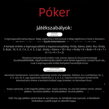 Hagyományos kártyajáték készlet - papír, póker, szórakozás, szellemi fejlődés, kéz-szem koordináció, 14+