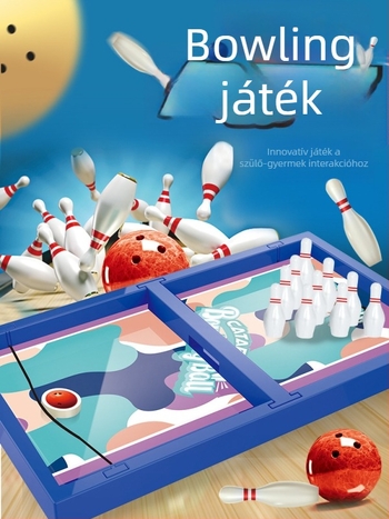 Asztali bowling játék gyerekeknek kilövő mechanizmussal, műanyag kivitel, 0-6 éveseknek.