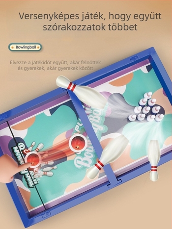 Asztali bowling játék gyerekeknek kilövő mechanizmussal, műanyag kivitel, 0-6 éveseknek.