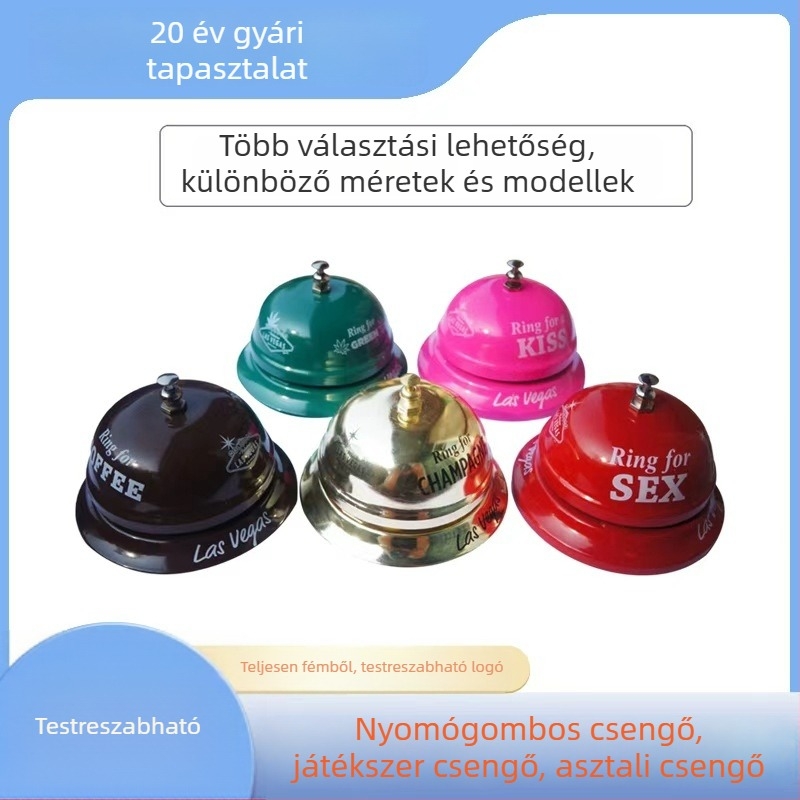 Vasból készült harang háziállatoknak és a konyhába – fém harang gyerekek asztali játékaihoz, logó nyomtatása lehetséges