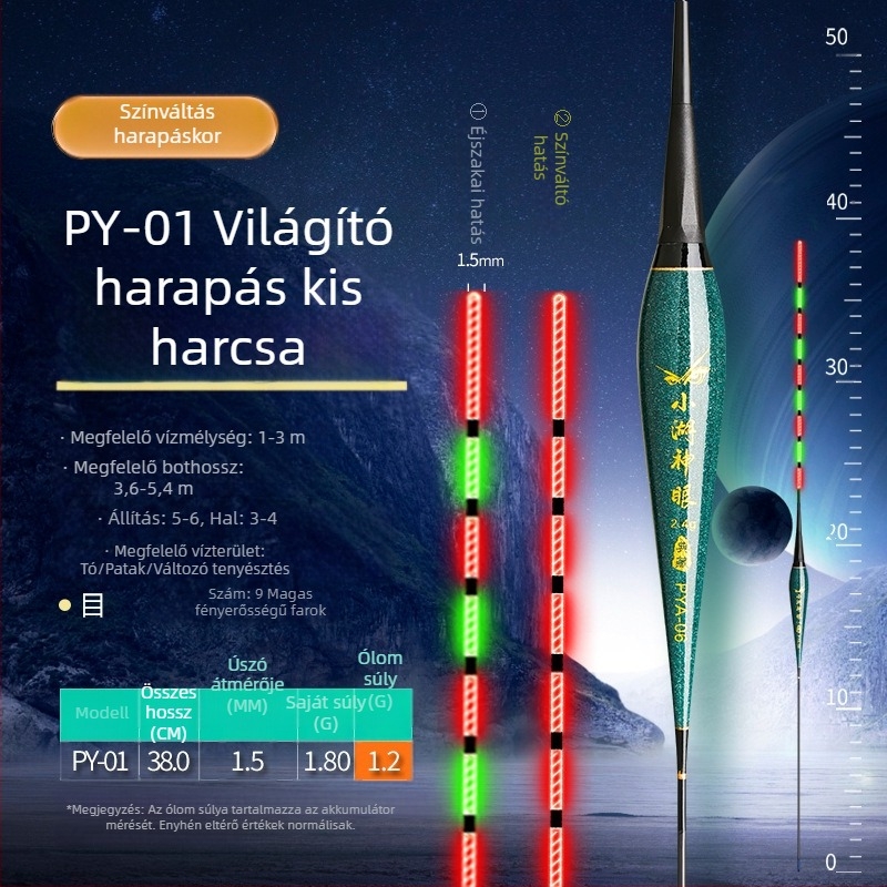 Nano anyagú éjjeli horgászúszó, nagy érzékenységű elektromos világító jelzővel, halak számára, nappal és éjjel használható