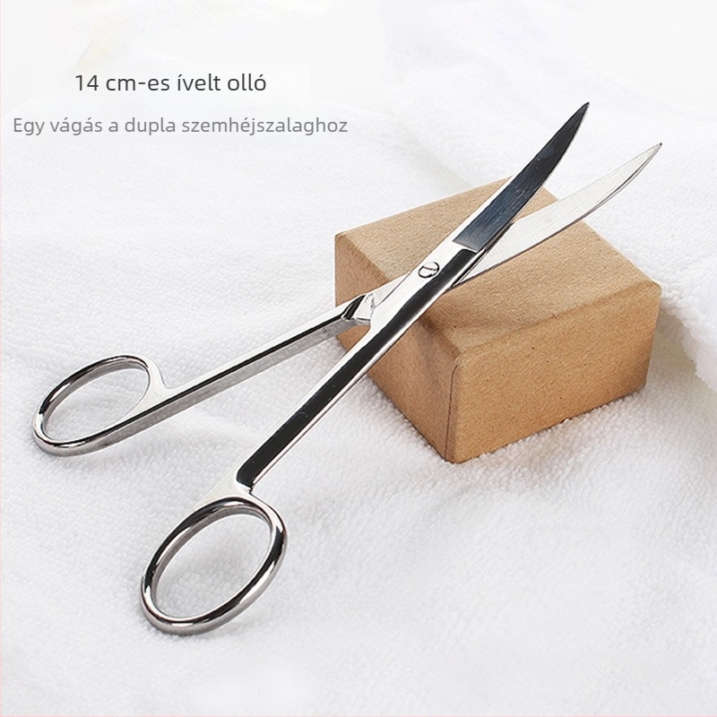 Kettős szemhéjtapasz és szépség matricák, sminkmesternek való olló, 14 cm-es nagy görbe olló, szemöldök formázó olló, szépség olló