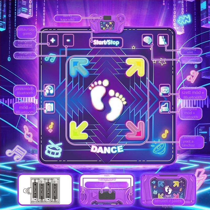 Bluetooth-zenés táncmatrac, összecsukható, világító fények, interaktív játék 4–6 éves gyerekeknek