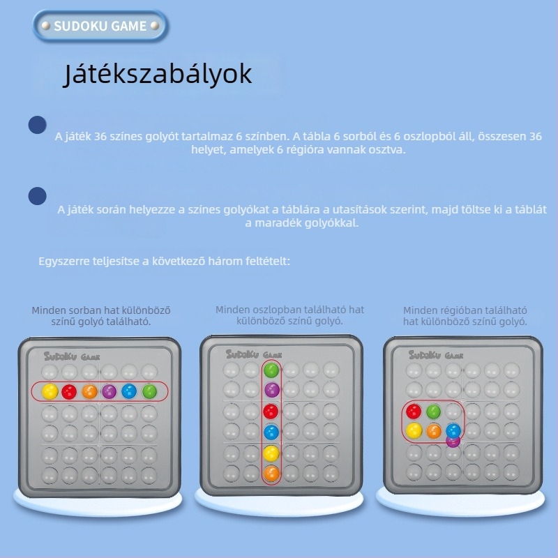 Gyerekeknek Sudoku társasjáték - interaktív oktatási gondolkodás fejlesztés, műanyag kivitel