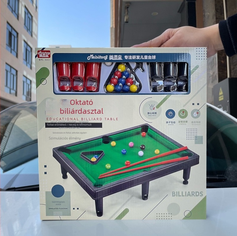 Mini interaktív biliárdasztal gyerekeknek, többjátékos szülő-gyerek interakció, műanyag kivitelezés, 4–6 éveseknek, otthoni használat