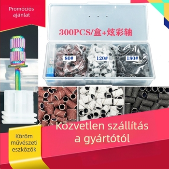 Köröm felület csiszoló készlet alumínium-oxid fejűekkel, tartalmaz 300 fej és 1 gyűrűs tengely