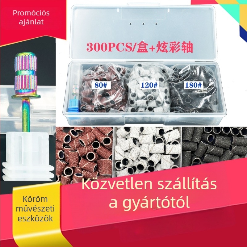 Köröm felület csiszoló készlet alumínium-oxid fejűekkel, tartalmaz 300 fej és 1 gyűrűs tengely