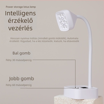 Asztali újratölthető körömlámpa, lótusz dizájn, intelligens érzékelő, fototerápia, gyors száradás, nem sötétíti a körmöket – manikűr szalonok számára