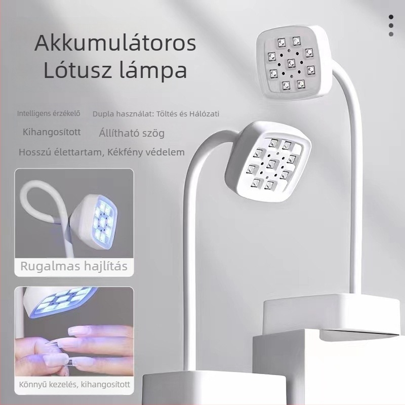 Asztali újratölthető körömlámpa, lótusz dizájn, intelligens érzékelő, fototerápia, gyors száradás, nem sötétíti a körmöket – manikűr szalonok számára