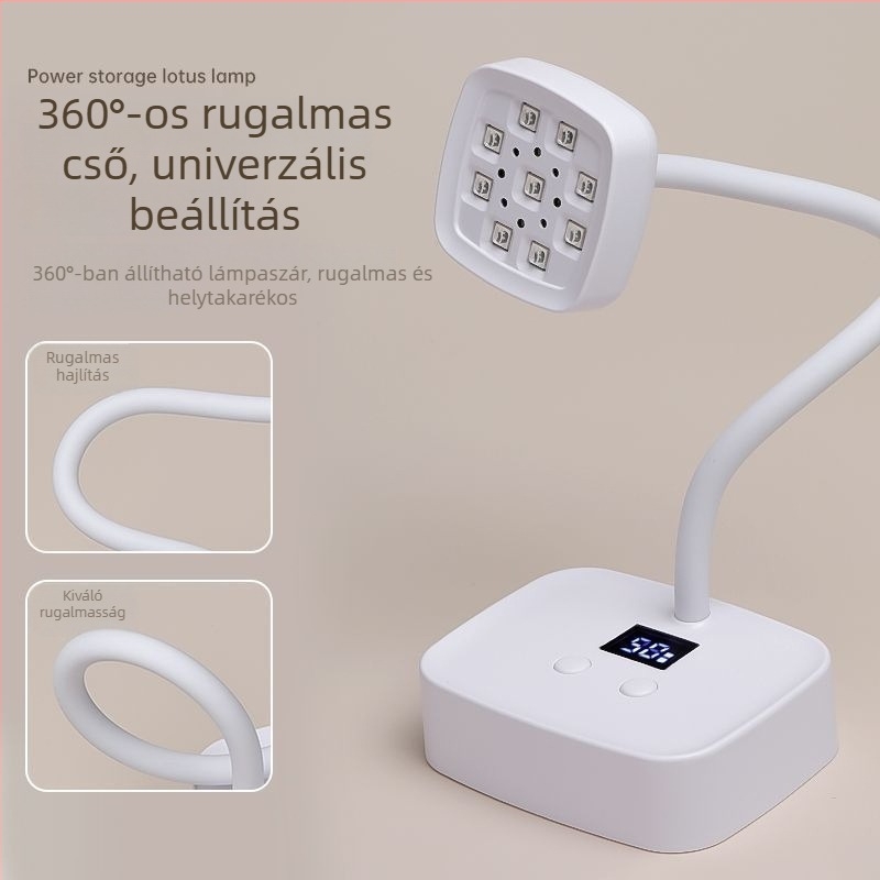 Asztali újratölthető körömlámpa, lótusz dizájn, intelligens érzékelő, fototerápia, gyors száradás, nem sötétíti a körmöket – manikűr szalonok számára
