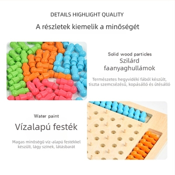 Fából készült szegtábla háromszög sakk játék – családi tanulós játék 4–6 éveseknek