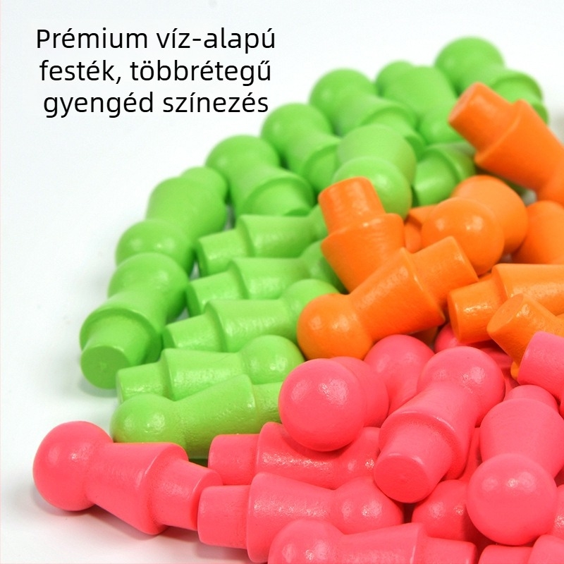Fából készült szegtábla háromszög sakk játék – családi tanulós játék 4–6 éveseknek