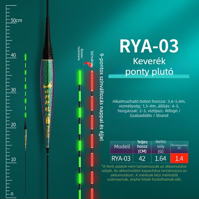 Elektronikus függőleges sodrású úszó harapásjelzővel, nappali–éjszakai kettős használat, nagy felhajtóerő pontyok és nagytestű halak számára