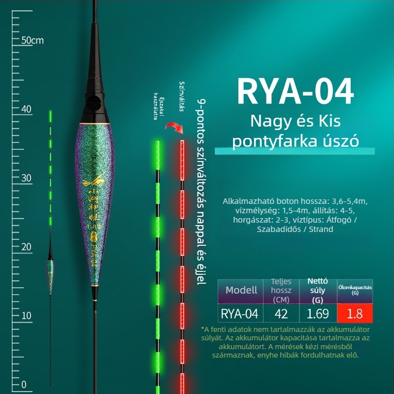 Elektronikus függőleges sodrású úszó harapásjelzővel, nappali–éjszakai kettős használat, nagy felhajtóerő pontyok és nagytestű halak számára
