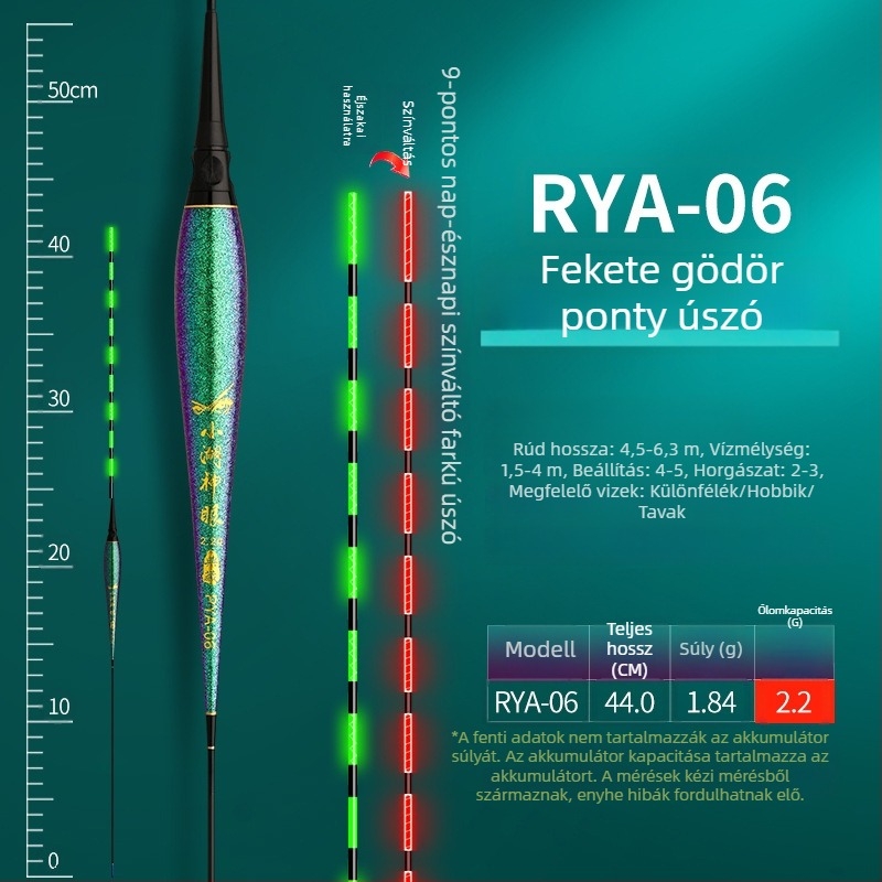 Elektronikus függőleges sodrású úszó harapásjelzővel, nappali–éjszakai kettős használat, nagy felhajtóerő pontyok és nagytestű halak számára