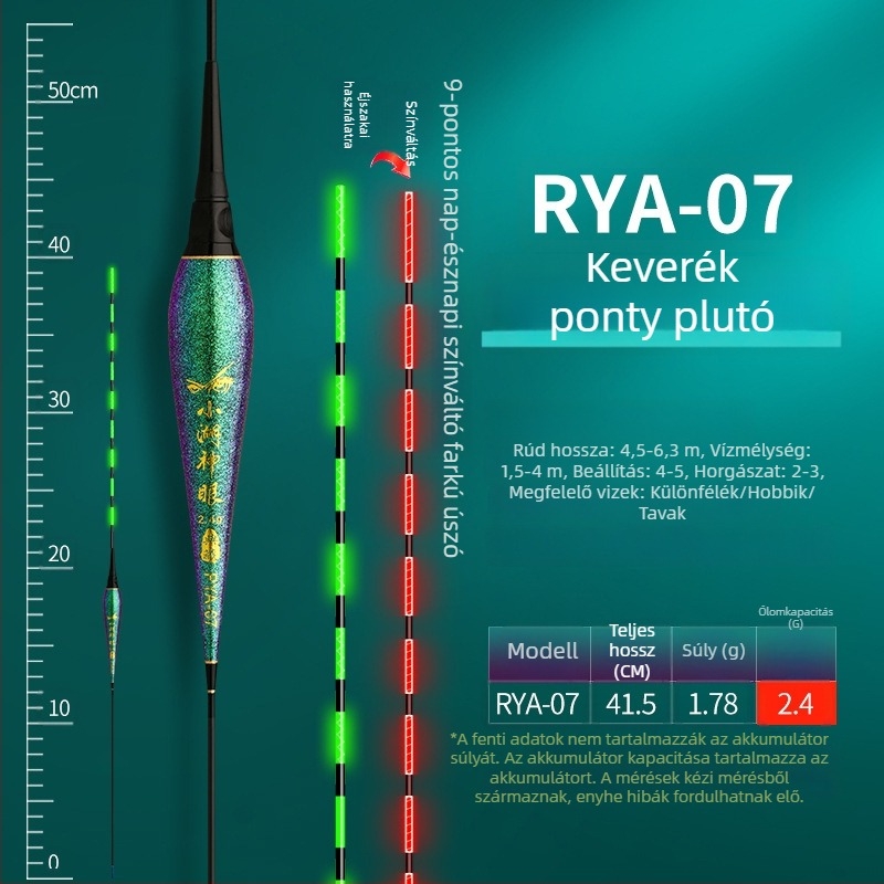 Elektronikus függőleges sodrású úszó harapásjelzővel, nappali–éjszakai kettős használat, nagy felhajtóerő pontyok és nagytestű halak számára