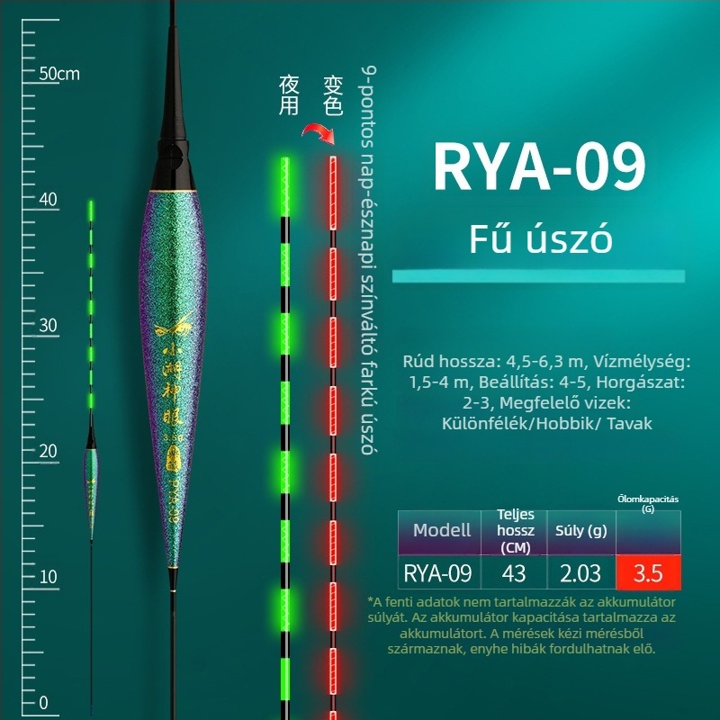 Elektronikus függőleges sodrású úszó harapásjelzővel, nappali–éjszakai kettős használat, nagy felhajtóerő pontyok és nagytestű halak számára