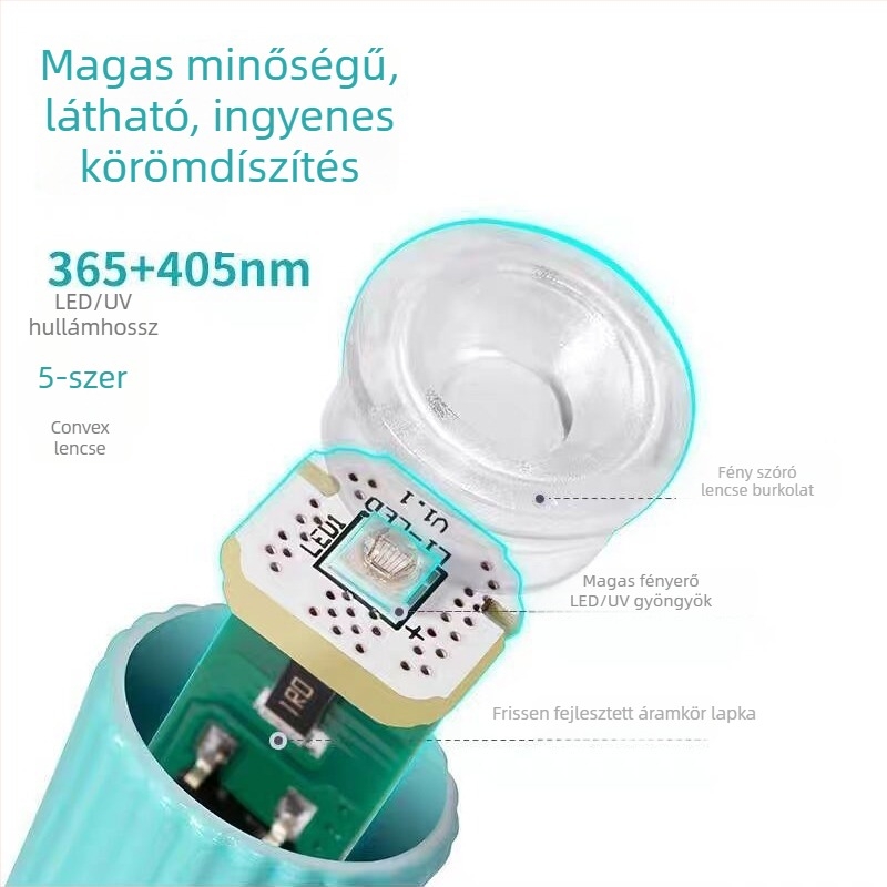 Újratölthető kézi körömlámpa vékony testtel, egyenes vonalú fényterápiás lámpa, gyors száradás