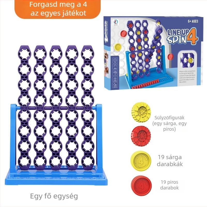Huameile 3D forgó Connect Four asztali játék – Szülő-gyermek interaktív oktatójáték, műanyag, 4–6 évesek, Eredet: Chenghai, Kína