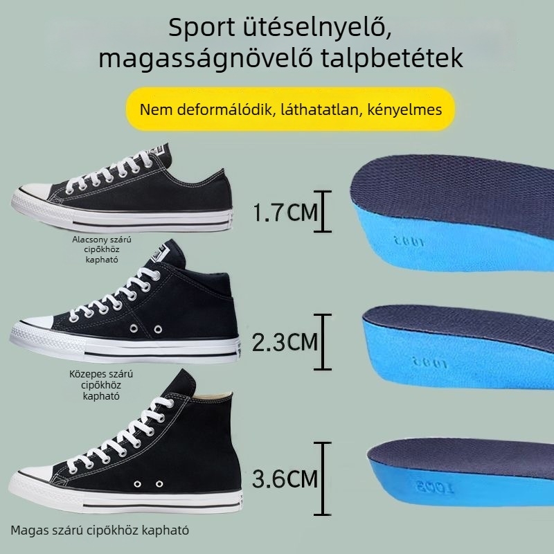 PU magasságot növelő talpbetét, uniszex, láthatatlan, lélegző, ütéscsillapító párna, 3,6 cm vagy 2,3 cm