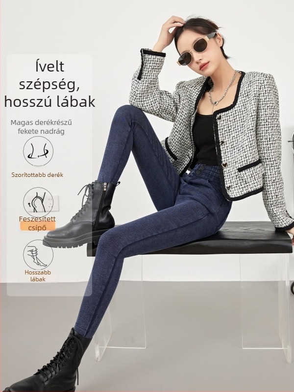 Női farmer magas derékkal, fleece belsővel, vastag, bootcut szabás, anyag: 70–80% viszkóz, 20–30% nylon