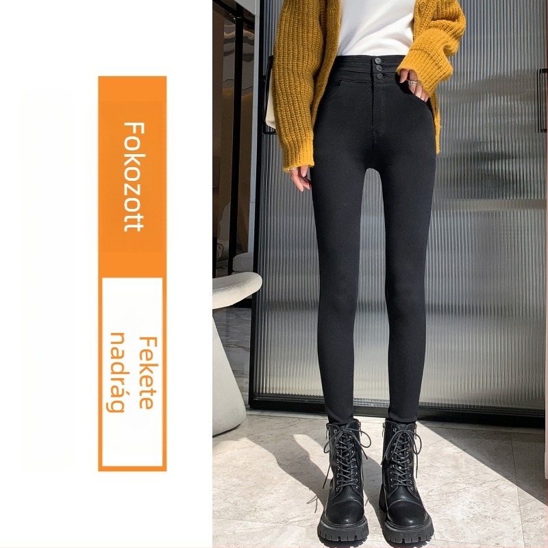 Női farmer magas derékkal, fleece belsővel, vastag, bootcut szabás, anyag: 70–80% viszkóz, 20–30% nylon