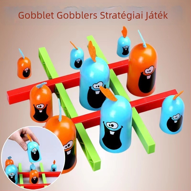 Gobblet Gobblers társasjáték – interaktív matrjoska-stílusú családi játék, műanyagból, 7–14 éveseknek