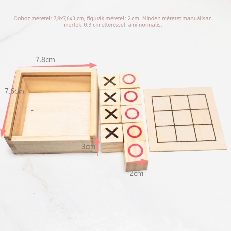 Fa alapú, kétjátékos asztali játék készlet logóval: Ludo és Tic-Tac-Toe