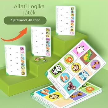 Állatos logikai asztali játék gyerekeknek — műanyag, korai nevelési játék, memória, koncentráció és kognitív fejlesztés, 4–6 éveseknek.