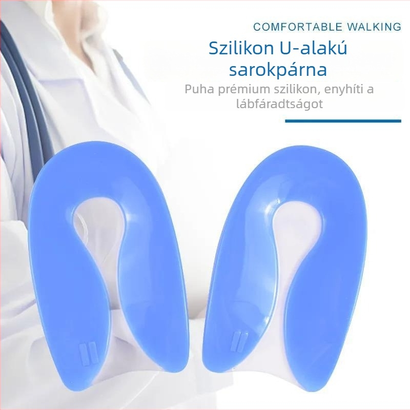 PU sarokpad U-alakú kivitelben, magasságot növelő talpbetét, átlátszó, láthatatlan ütéscsillapító sarok