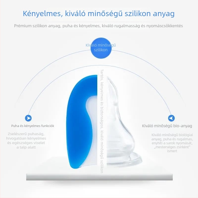 PU sarokpad U-alakú kivitelben, magasságot növelő talpbetét, átlátszó, láthatatlan ütéscsillapító sarok