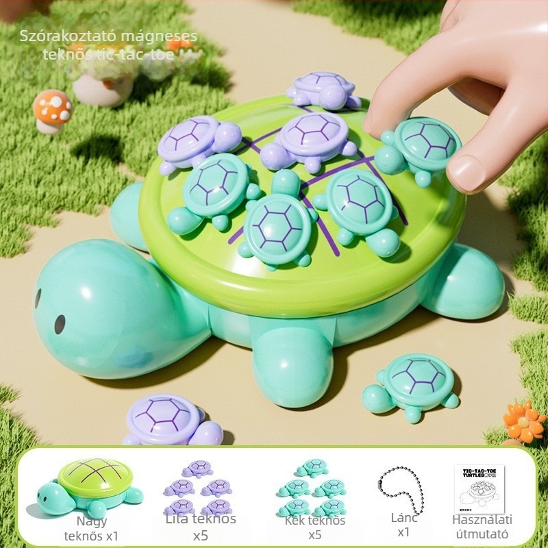 Tenkösbéka témájú asztali játék kilencmezős rács — oktató interaktív puzzle 4–6 éveseknek, műanyagból, fejleszti a szem–kéz koordinációt és a kognitív készségeket