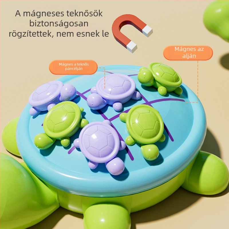 Tenkösbéka témájú asztali játék kilencmezős rács — oktató interaktív puzzle 4–6 éveseknek, műanyagból, fejleszti a szem–kéz koordinációt és a kognitív készségeket