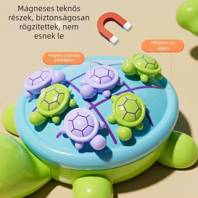 Tenkösbéka témájú asztali játék kilencmezős rács — oktató interaktív puzzle 4–6 éveseknek, műanyagból, fejleszti a szem–kéz koordinációt és a kognitív készségeket