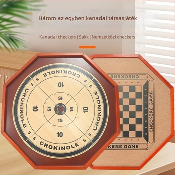 Fából készült három in 1 családi oktatási társasjáték: sakk, dáma és kanadai dáma
