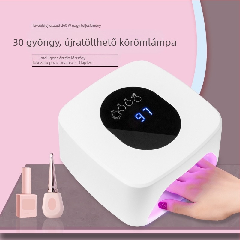 Tölthető körömlámpa vezeték nélküli töltéssel, gél-lak szárítására szalonban, 30 LED-dióda