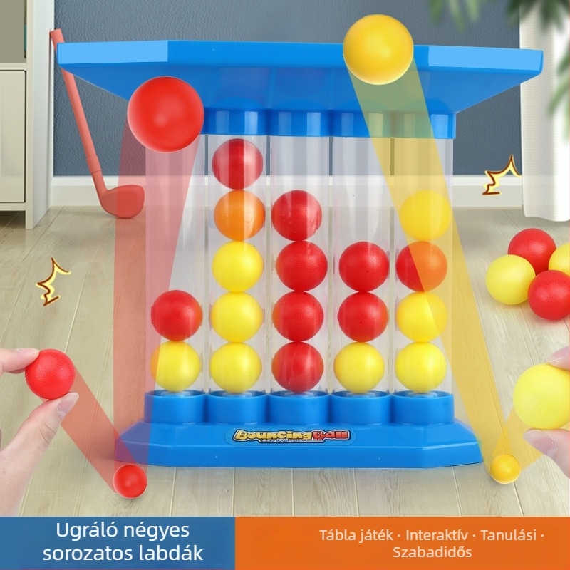 Műanyag asztali logikai játék négy ugráló golyóval, 4–6 éveseknek