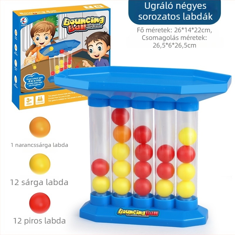 Műanyag asztali logikai játék négy ugráló golyóval, 4–6 éveseknek