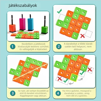 Gomoku és Connect Four stílusú oktató puzzle társasjáték 7–14 éveseknek, műanyagból, fejleszti a kéz-szem koordinációt és a gondolkodást.