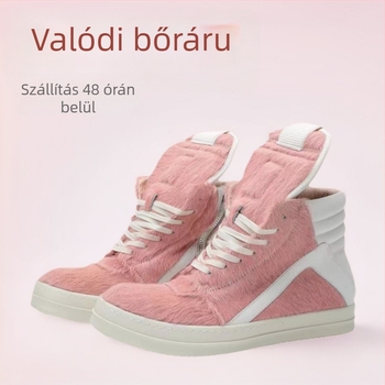 Uniszex magas talpú sportcipő lóhaj és marhabőr felsőrésszel, gumitalp 3,5 cm vastagságú, természetes bőr belső talp, kerek orr