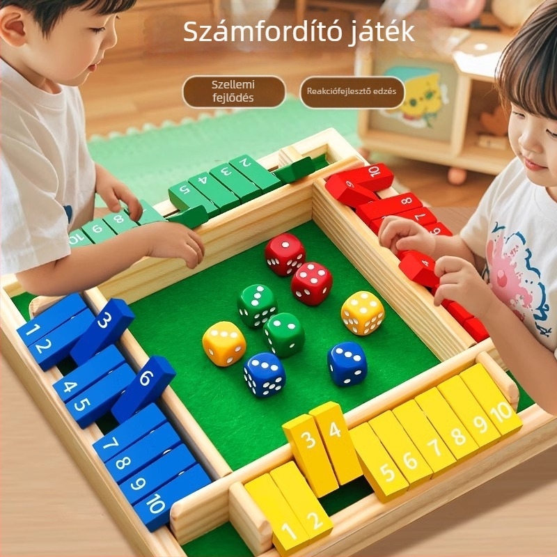 Fából készült négyoldalas számfelcserélő játék – kognitív fejlesztés, figyelem és kéz-szem koordináció, oktató játék 4–14 éveseknek