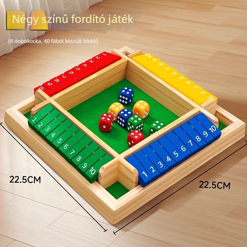 Fából készült négyoldalas számfelcserélő játék – kognitív fejlesztés, figyelem és kéz-szem koordináció, oktató játék 4–14 éveseknek
