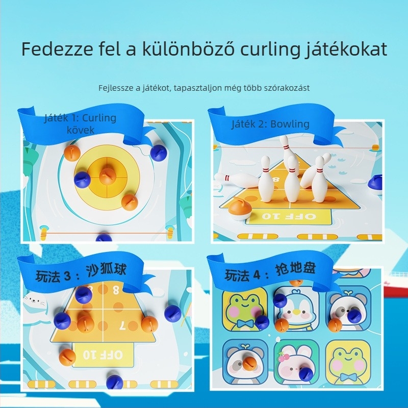 Asztali curling játék 4–14 éveseknek, műanyagból készült interaktív társasjáték, fejleszti a kéz-szem koordinációt és a szülő-gyermek kapcsolatot
