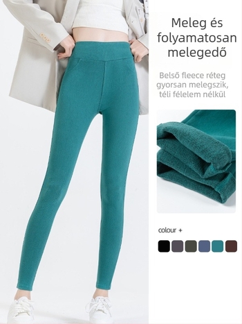 Női magas derekú farmernadrág, vastag és meleg, egyenes szabású, denim-pamut-poliészter keverék