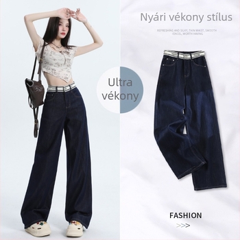 Női Chenille farmernadrág, széles szárú, magas derék, padlóig érő, tartalmaz Spandex
