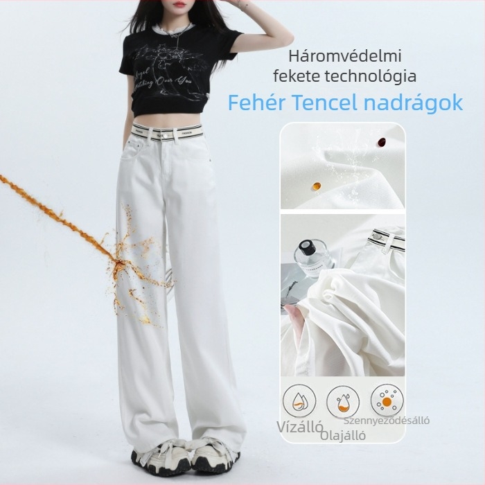 Női Chenille farmernadrág, széles szárú, magas derék, padlóig érő, tartalmaz Spandex
