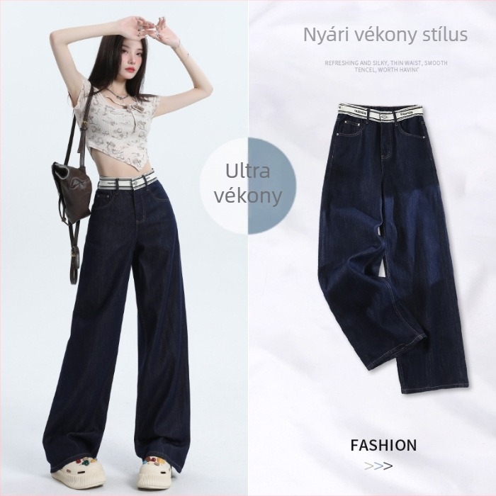 Női Chenille farmernadrág, széles szárú, magas derék, padlóig érő, tartalmaz Spandex